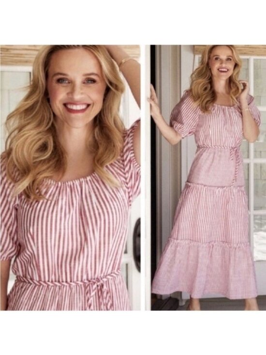 Draper James Dresses & Skirts - Draper James striped Red and white Tiered Cotton midi Dress Flared Medium